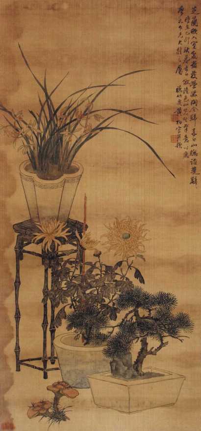 黄柏 乙卯（1855年）作 花卉 立轴